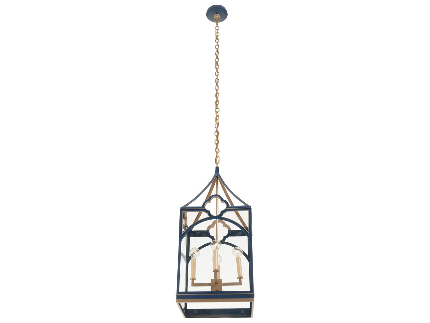 Chelsea House Quatrefoil Navy and Gold 4-Light Lantern Chandelier
