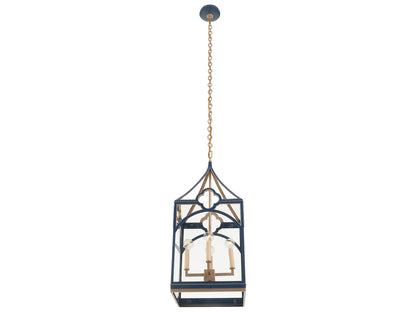Chelsea House Quatrefoil Navy and Gold 4-Light Lantern Chandelier