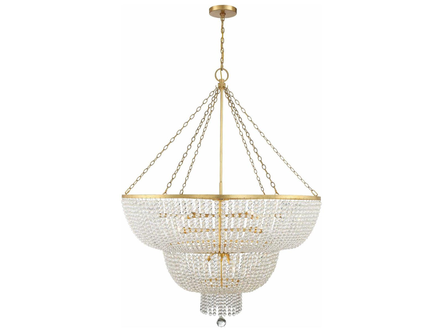 Crystorama Rylee 15-Light Chandelier with Hand Cut Crystal Beads in Antique Gold