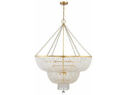 Crystorama Rylee 15-Light Chandelier with Hand Cut Crystal Beads in Antique Gold