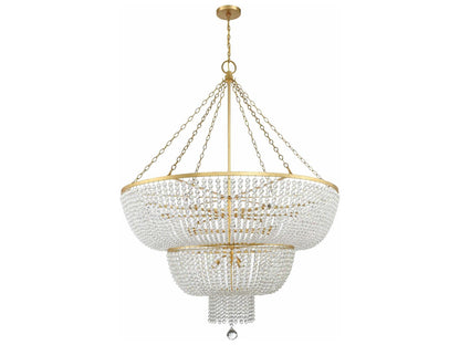 Crystorama Rylee 15-Light Chandelier with Hand Cut Crystal Beads in Antique Gold
