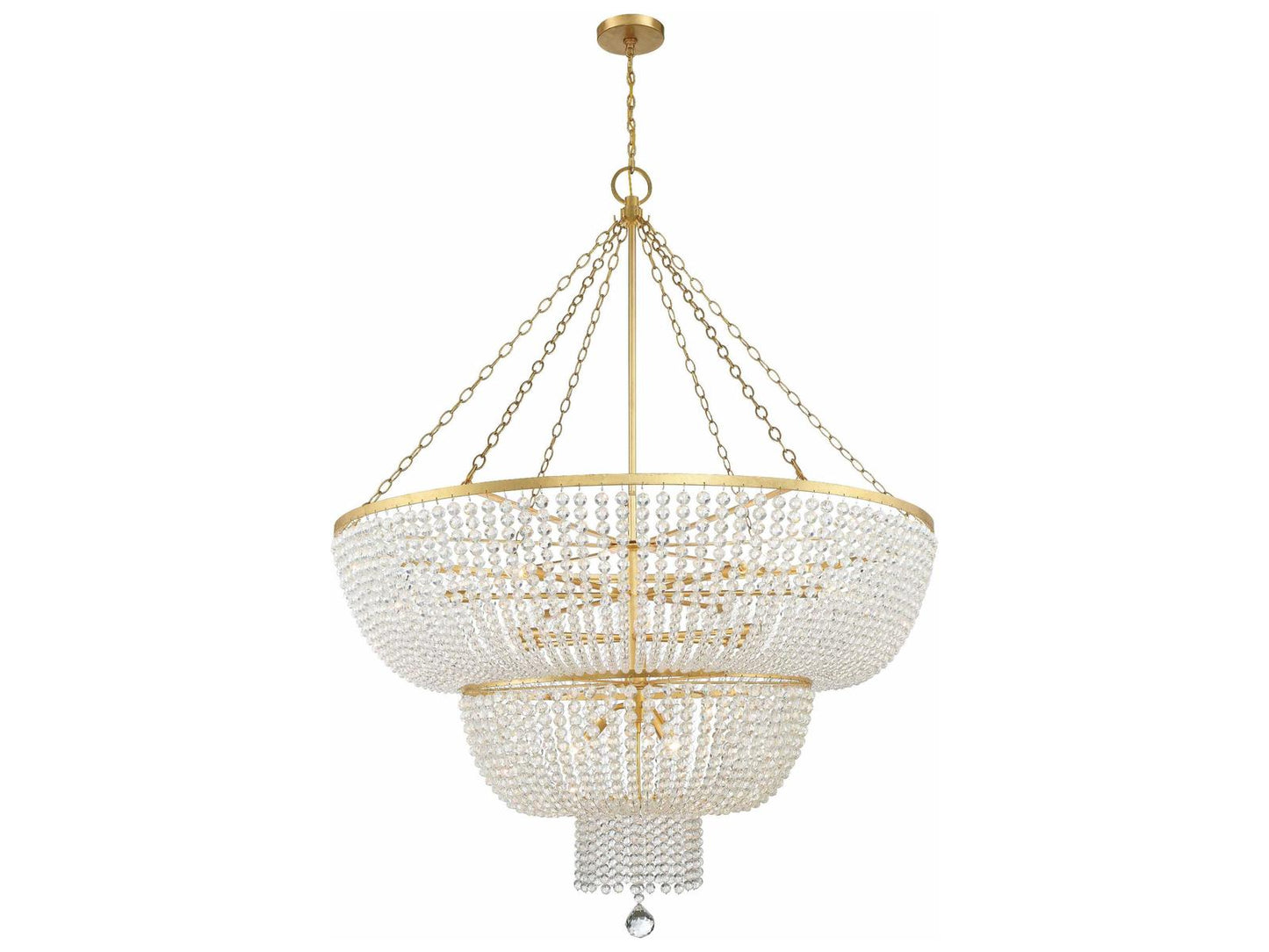 Crystorama Rylee 15-Light Chandelier with Hand Cut Crystal Beads in Antique Gold