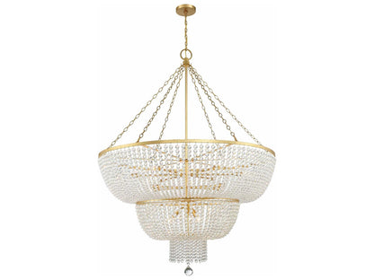 Crystorama Rylee 15-Light Chandelier with Hand Cut Crystal Beads in Antique Gold