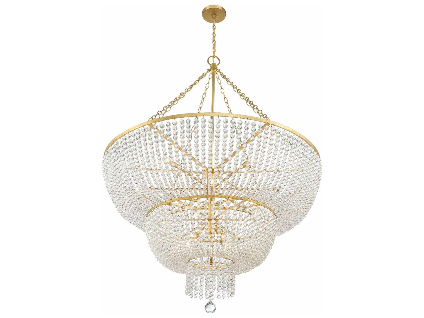 Crystorama Rylee 15-Light Chandelier with Hand Cut Crystal Beads in Antique Gold