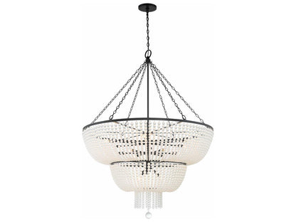 Crystorama 15-Light Rylee Chandelier in Matte Black with Glass Beads
