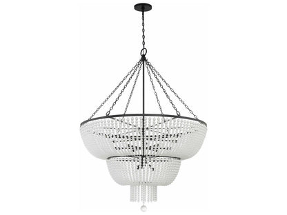 Crystorama 15-Light Rylee Chandelier in Matte Black with Glass Beads