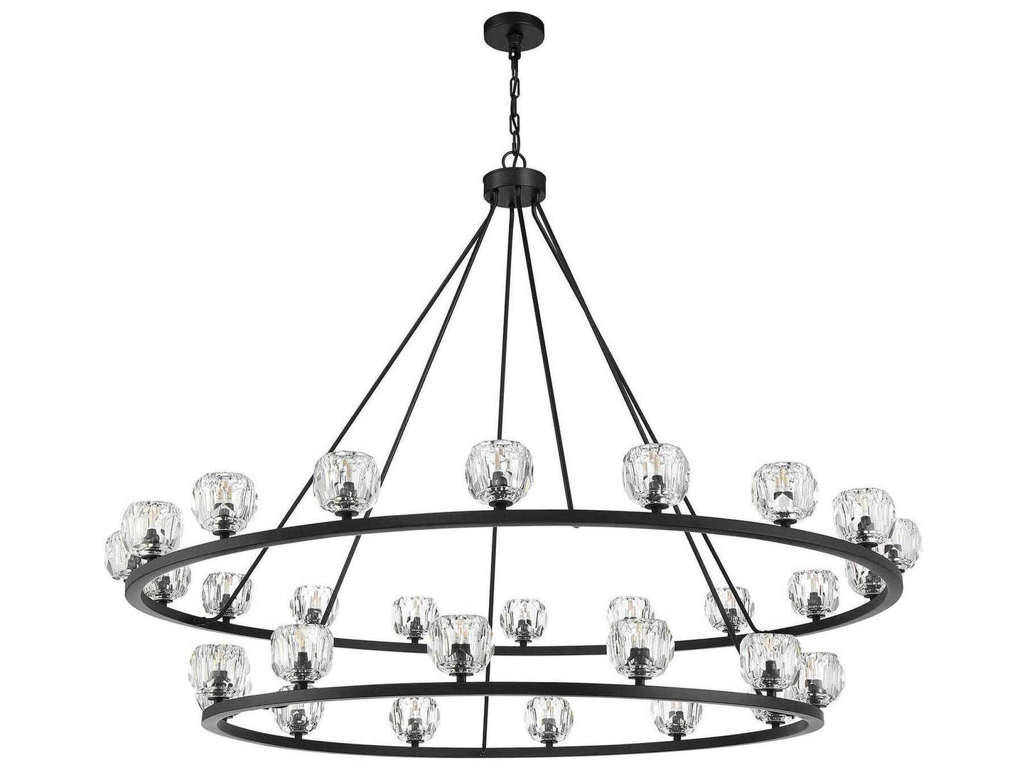 Crystorama Aragon 30-Light LED Chandelier in Matte Black with Crystal Globes