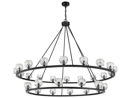 Crystorama Aragon 30-Light LED Chandelier in Matte Black with Crystal Globes