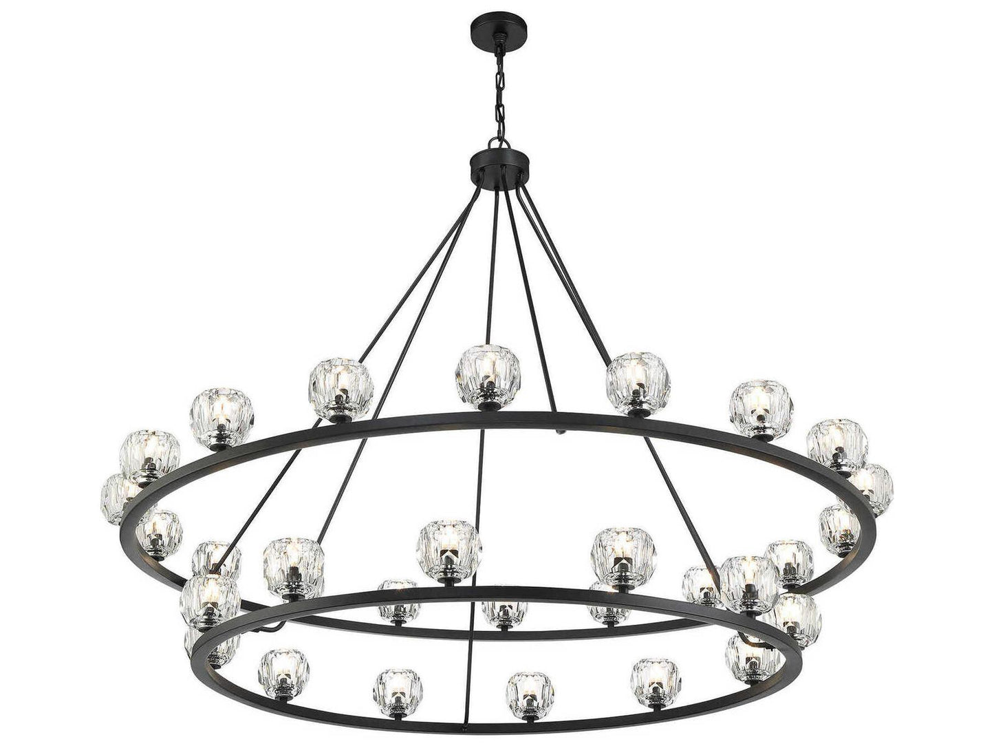 Crystorama Aragon 30-Light LED Chandelier in Matte Black with Crystal Globes