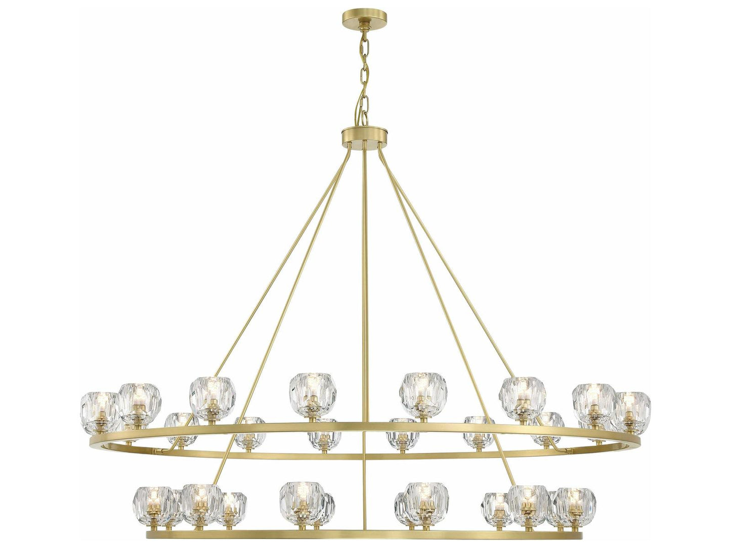 Crystorama 30-Light Aragon Chandelier with Facet-Cut Crystal Globes in Soft Brass