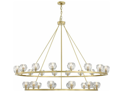 Crystorama 30-Light Aragon Chandelier with Facet-Cut Crystal Globes in Soft Brass