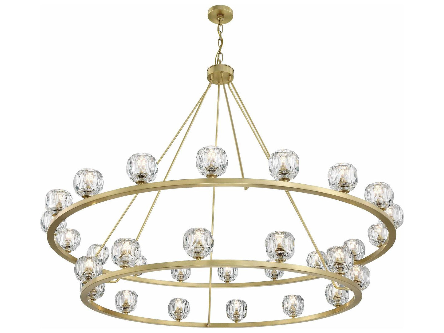 Crystorama 30-Light Aragon Chandelier with Facet-Cut Crystal Globes in Soft Brass
