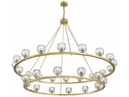 Crystorama 30-Light Aragon Chandelier with Facet-Cut Crystal Globes in Soft Brass