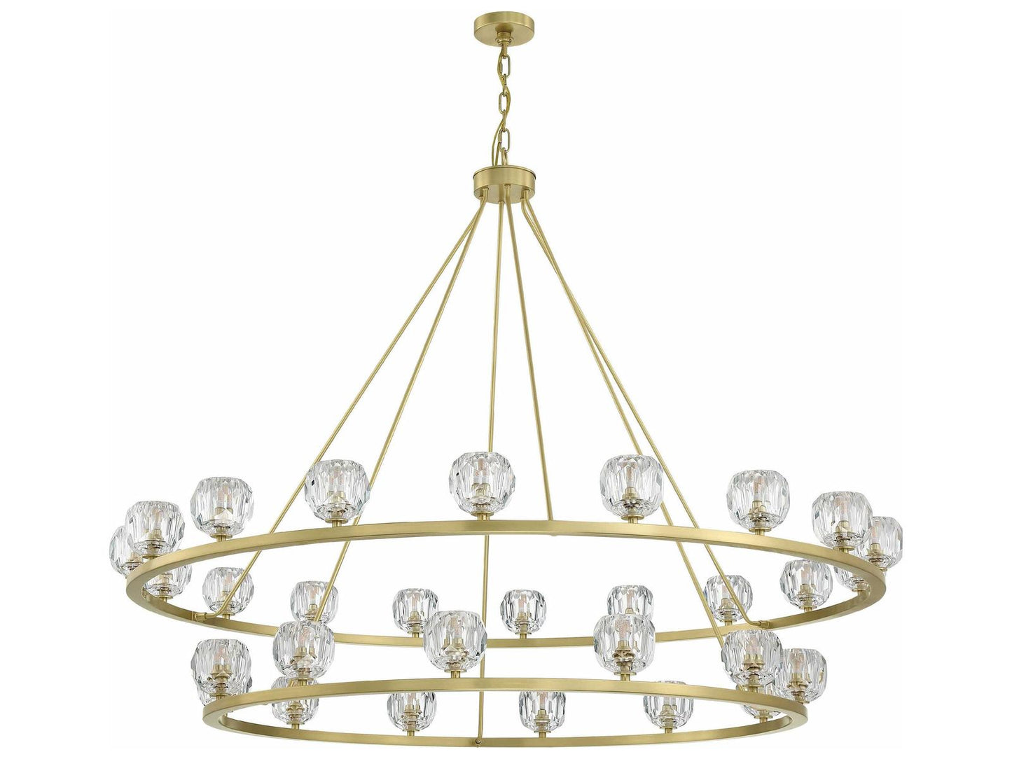 Crystorama 30-Light Aragon Chandelier with Facet-Cut Crystal Globes in Soft Brass