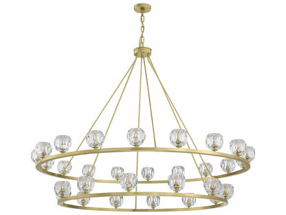 Crystorama 30-Light Aragon Chandelier with Facet-Cut Crystal Globes in Soft Brass