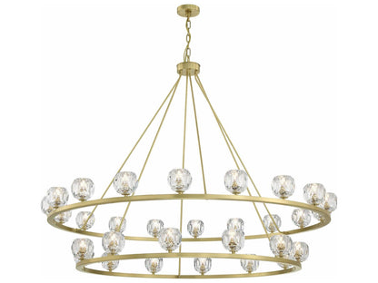 Crystorama 30-Light Aragon Chandelier with Facet-Cut Crystal Globes in Soft Brass
