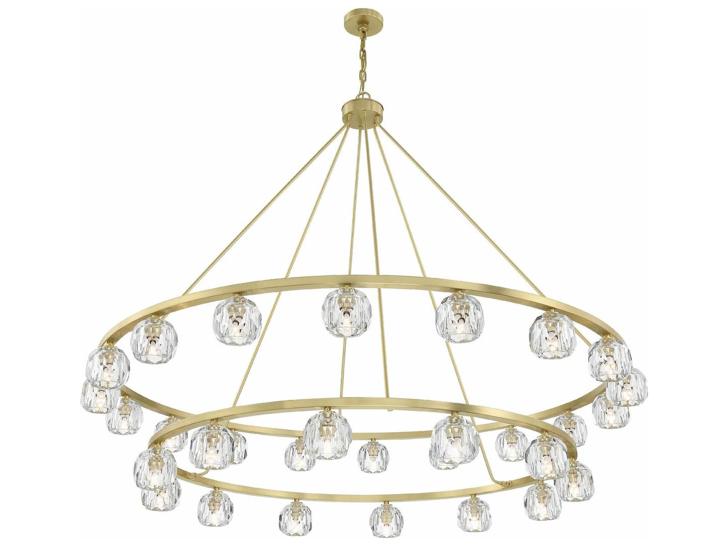 Crystorama 30-Light Aragon Chandelier with Facet-Cut Crystal Globes in Soft Brass