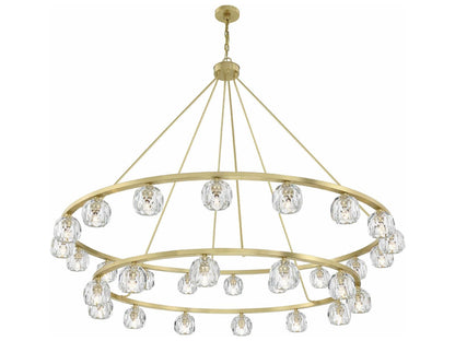 Crystorama 30-Light Aragon Chandelier with Facet-Cut Crystal Globes in Soft Brass