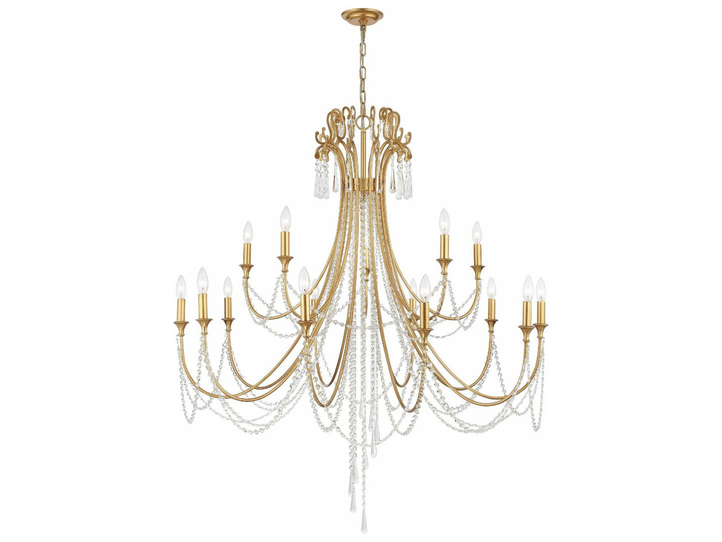 Crystorama 15-Light Arcadia Chandelier with Hand-Cut Crystal in Antique Gold