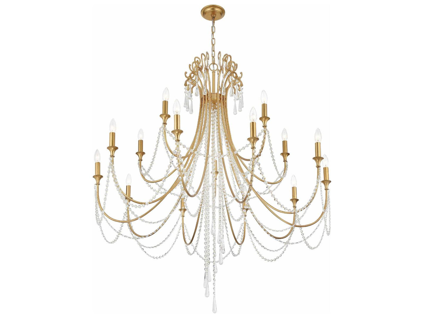 Crystorama 15-Light Arcadia Chandelier with Hand-Cut Crystal in Antique Gold