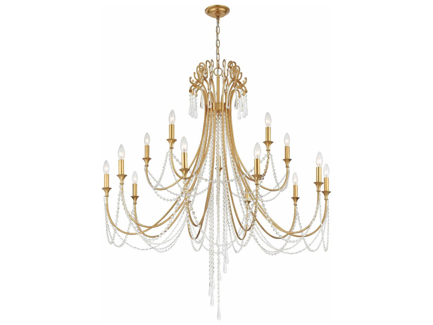 Crystorama 15-Light Arcadia Chandelier with Hand-Cut Crystal in Antique Gold