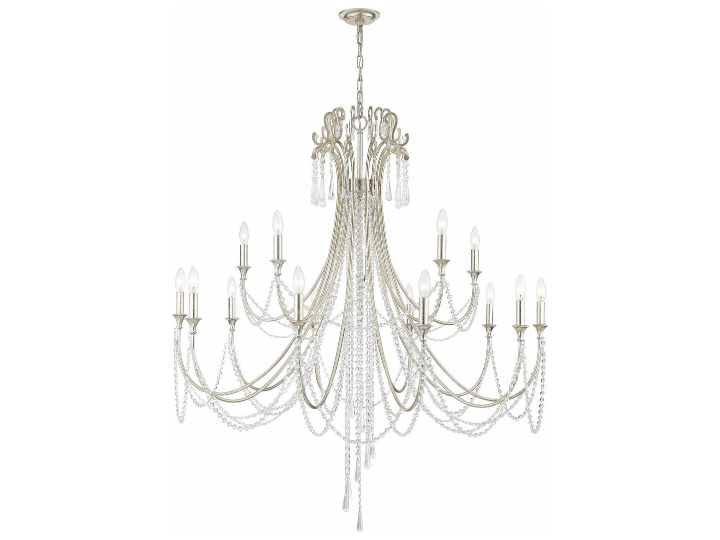 Crystorama Arcadia 15-Light Chandelier in Antique Silver with Hand Cut Crystal