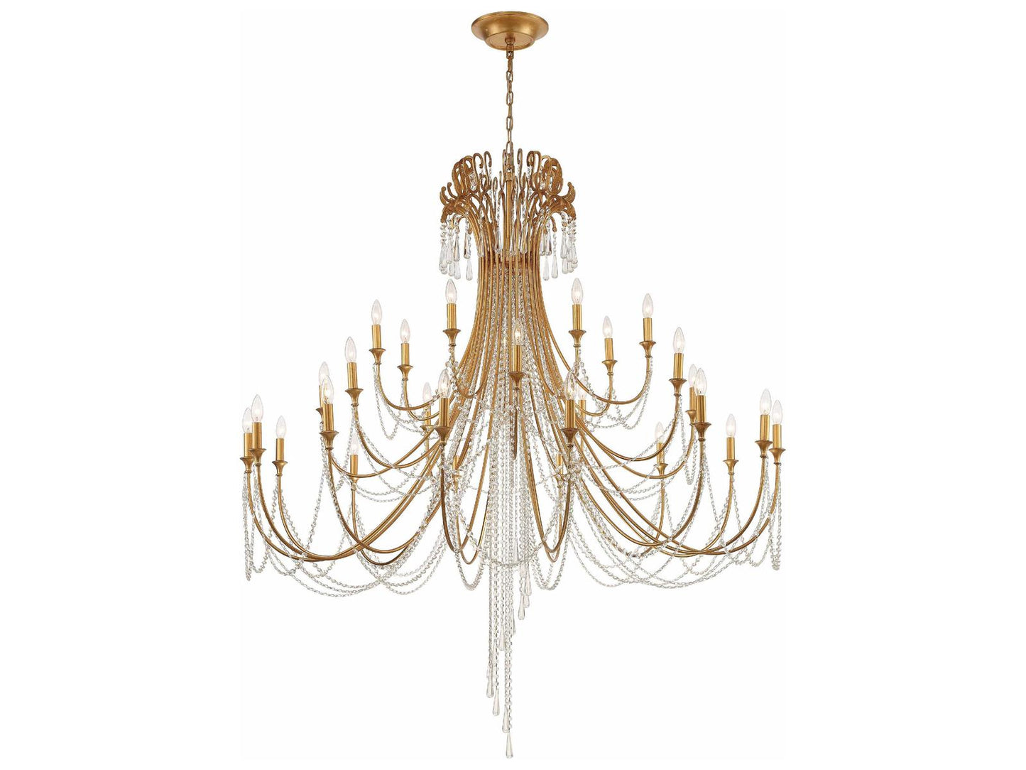 Crystorama 28-Light Arcadia Chandelier in Antique Gold with Hand Cut Crystal