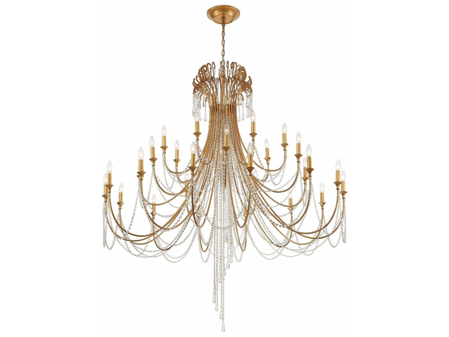 Crystorama 28-Light Arcadia Chandelier in Antique Gold with Hand Cut Crystal