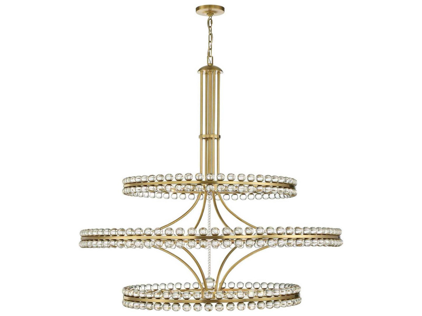Crystorama 24-Light Clover Tiered Chandelier in Aged Brass with Glass Balls