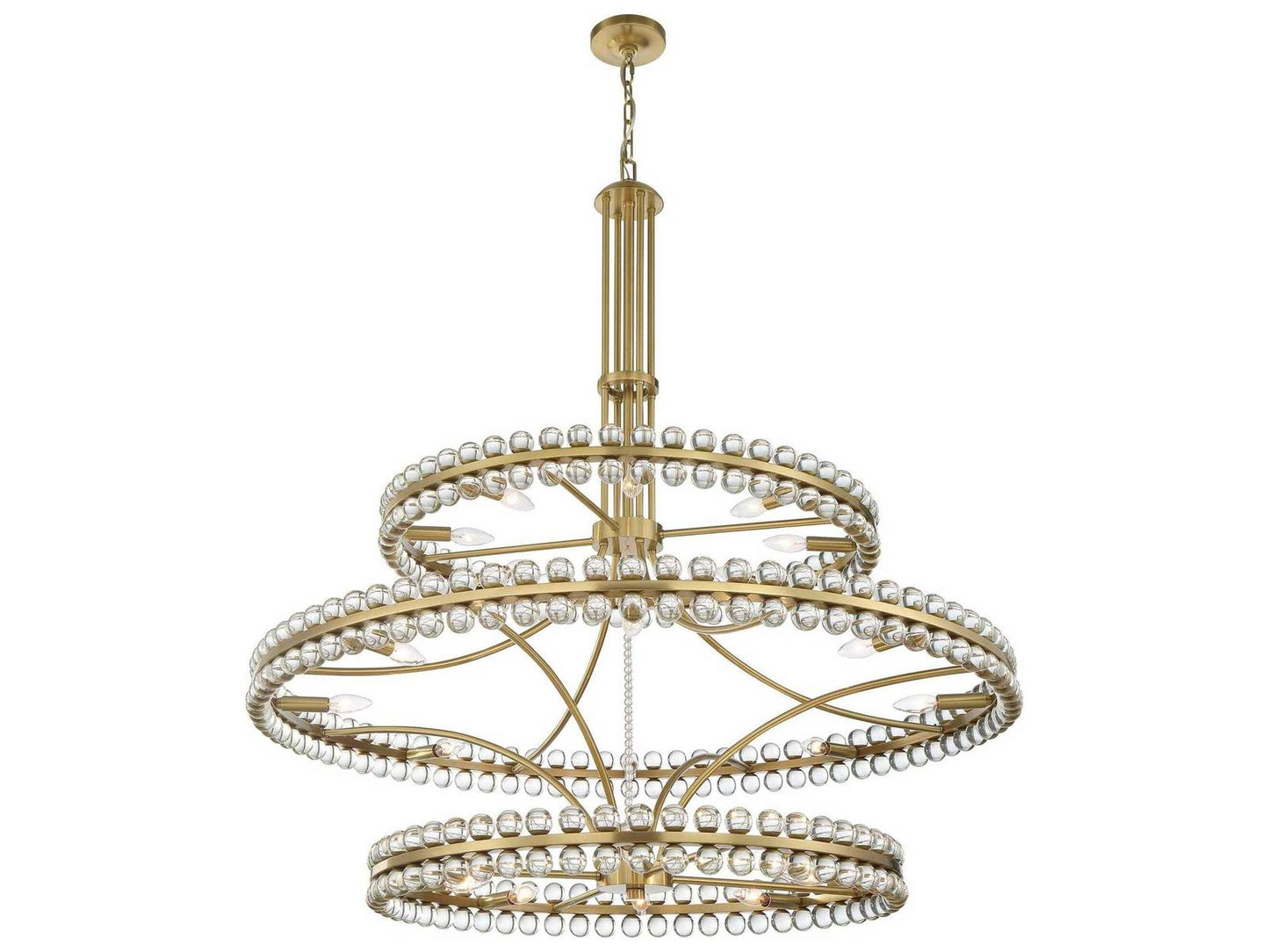 Crystorama 24-Light Clover Tiered Chandelier in Aged Brass with Glass Balls