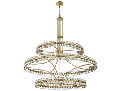 Crystorama 24-Light Clover Tiered Chandelier in Aged Brass with Glass Balls