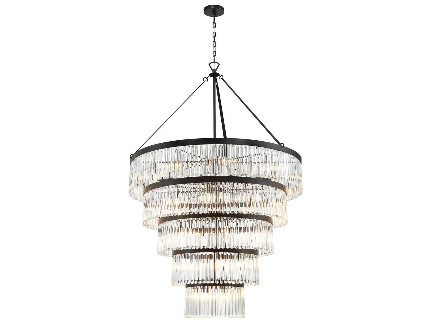 Crystorama Emory 30-Light Black Forged Tiered Chandelier with Glass Rods