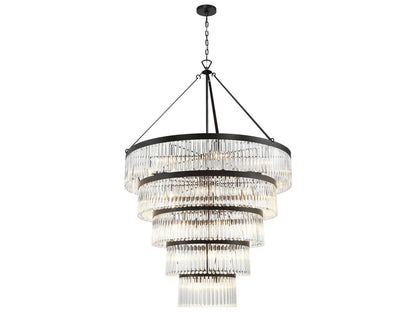 Crystorama Emory 30-Light Black Forged Tiered Chandelier with Glass Rods