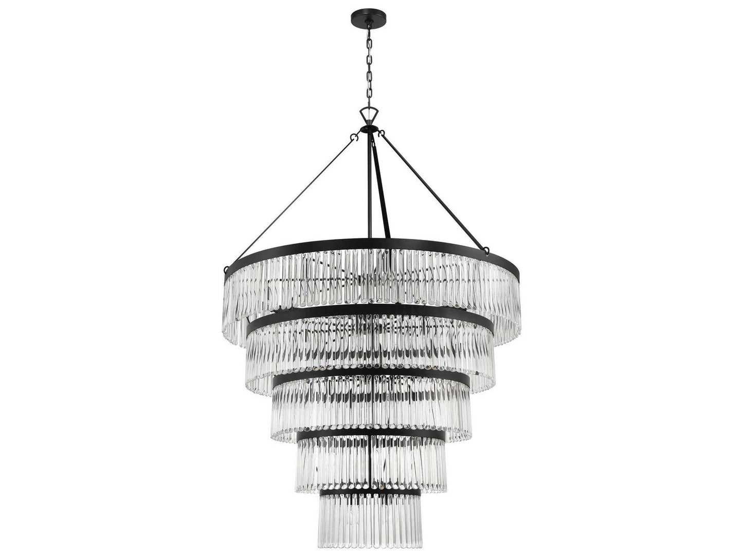 Crystorama Emory 30-Light Black Forged Tiered Chandelier with Glass Rods