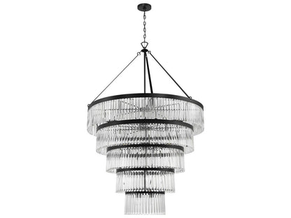 Crystorama Emory 30-Light Black Forged Tiered Chandelier with Glass Rods