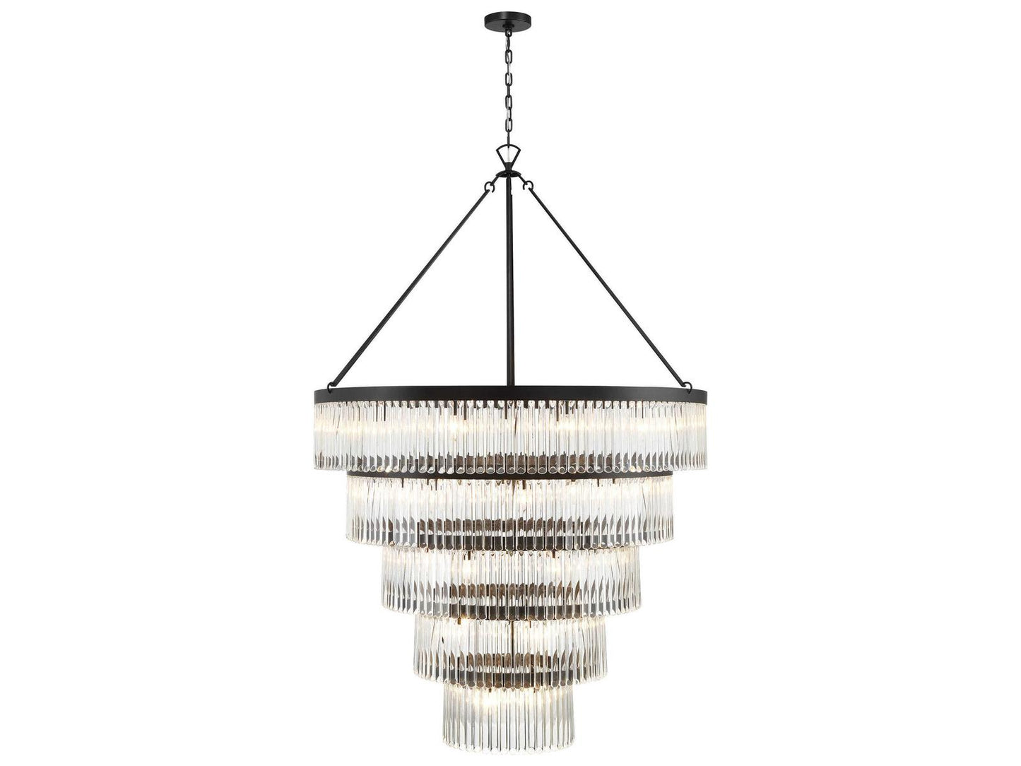 Crystorama Emory 30-Light Black Forged Tiered Chandelier with Glass Rods