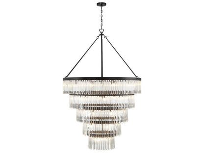 Crystorama Emory 30-Light Black Forged Tiered Chandelier with Glass Rods