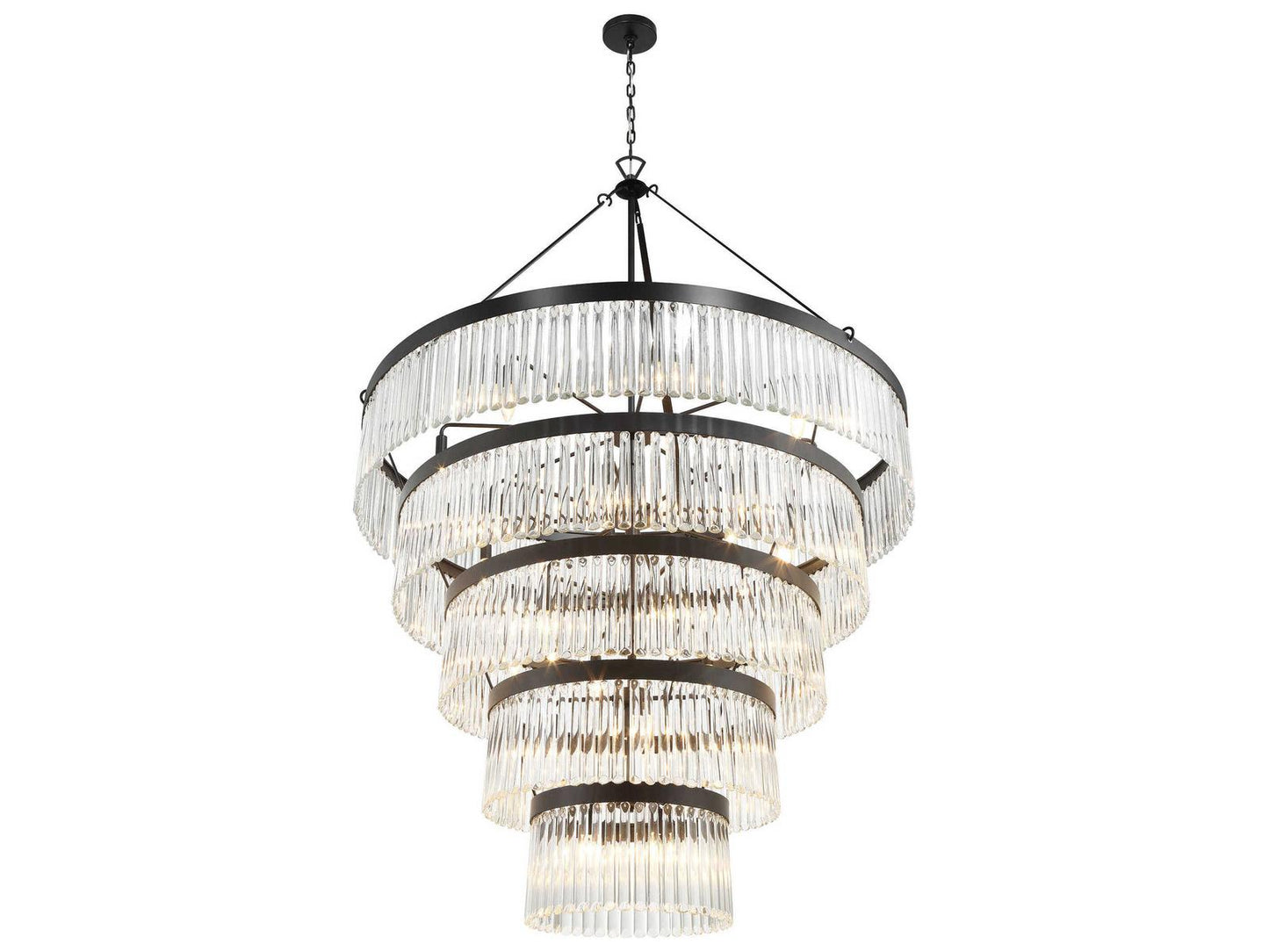 Crystorama Emory 30-Light Black Forged Tiered Chandelier with Glass Rods