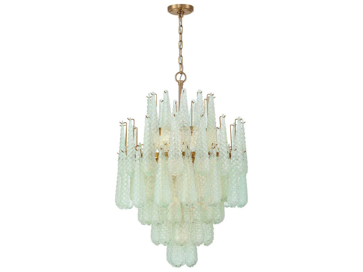 Crystorama 16-Light Ollie Chandelier in Aged Brass with Sand Glass Green