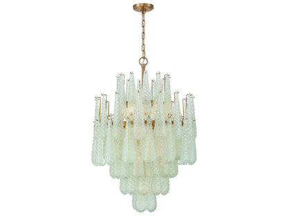 Crystorama 16-Light Ollie Chandelier in Aged Brass with Sand Glass Green