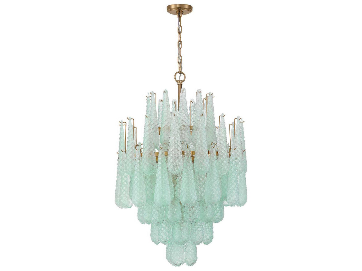 Crystorama 16-Light Ollie Chandelier in Aged Brass with Sand Glass Green