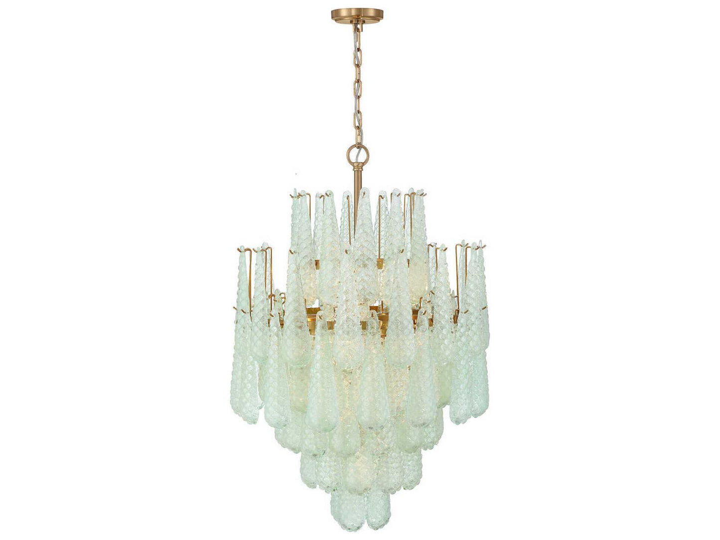 Crystorama 16-Light Ollie Chandelier in Aged Brass with Sand Glass Green