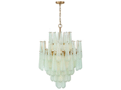 Crystorama 16-Light Ollie Chandelier in Aged Brass with Sand Glass Green