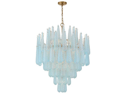 Crystorama 21-Light Ollie Chandelier in Aged Brass with Blue Sand Glass
