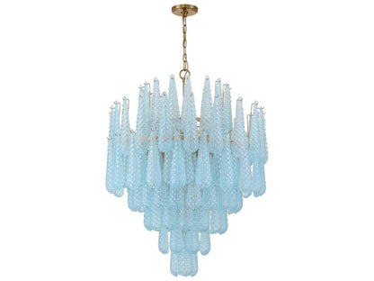 Crystorama 21-Light Ollie Chandelier in Aged Brass with Blue Sand Glass