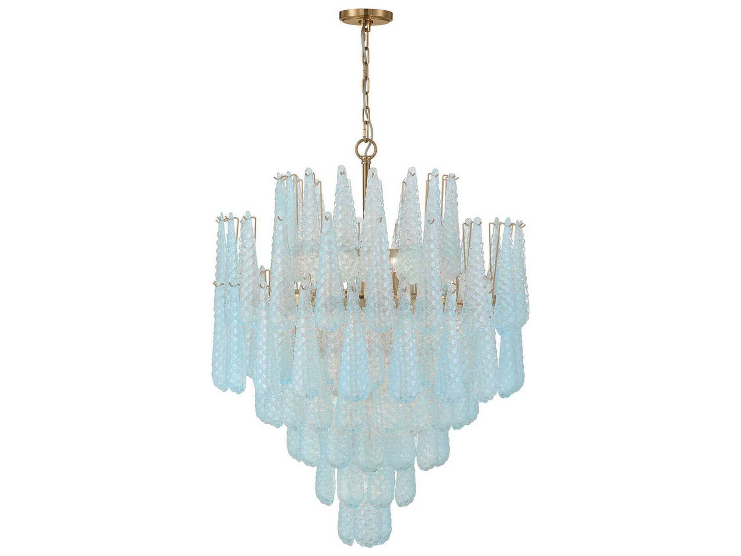 Crystorama 21-Light Ollie Chandelier in Aged Brass with Blue Sand Glass