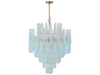 Crystorama 21-Light Ollie Chandelier in Aged Brass with Blue Sand Glass