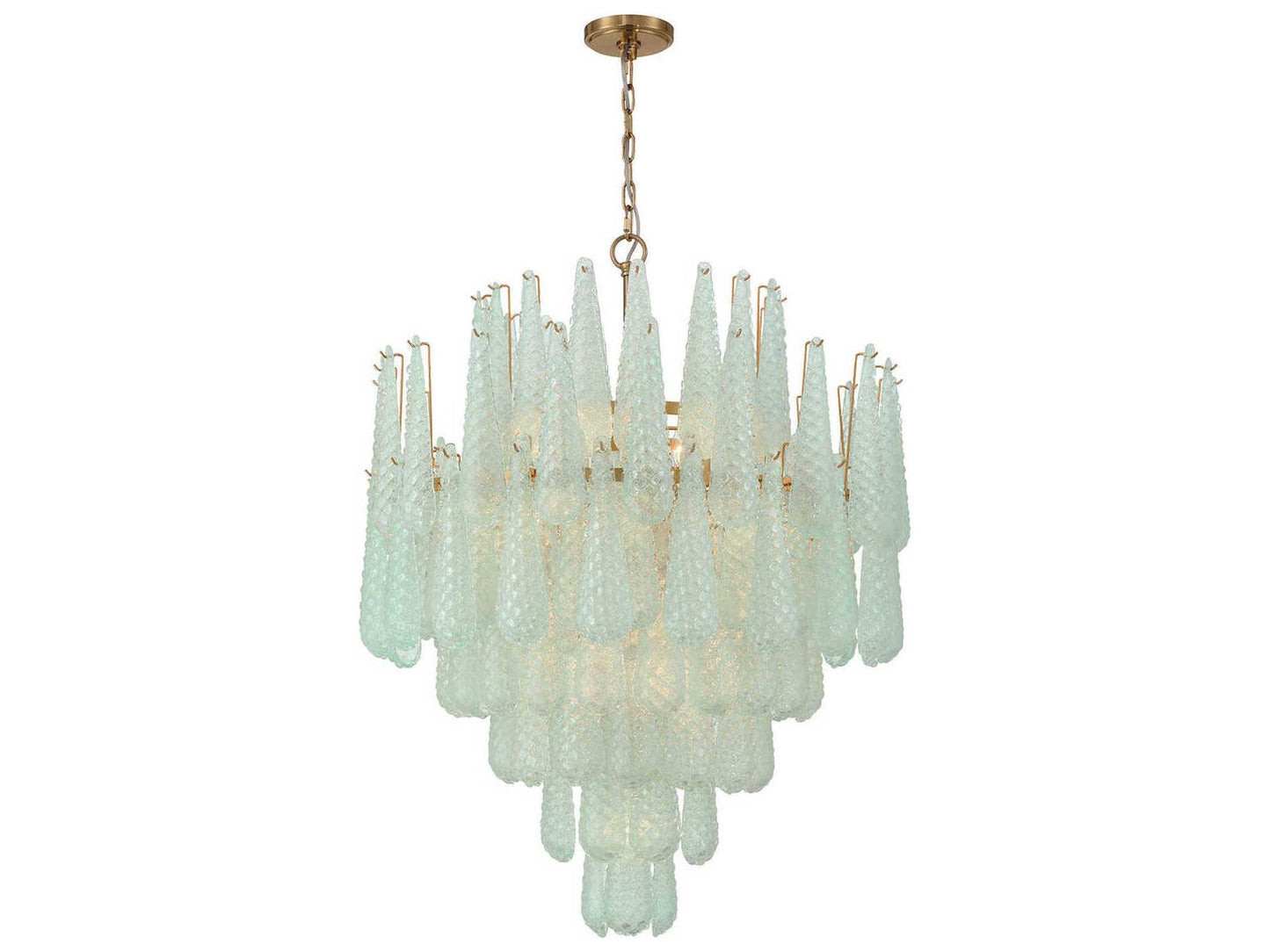 Crystorama Ollie 21-Light Chandelier in Aged Brass with Green Glass