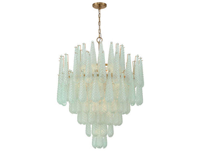 Crystorama Ollie 21-Light Chandelier in Aged Brass with Green Glass