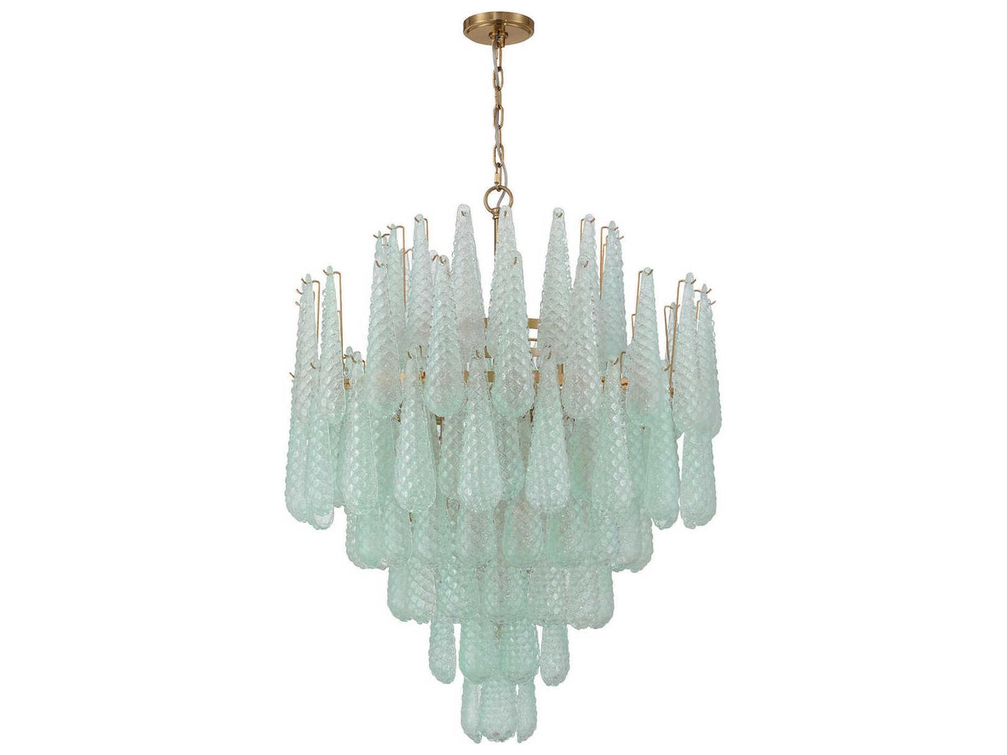 Crystorama Ollie 21-Light Chandelier in Aged Brass with Green Glass